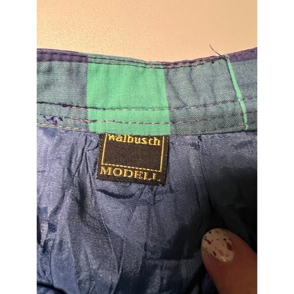 Vintage Button Front Walbusch Plaid A-line midi skirt blue green pockets Size 8 - Picture 2 of 8